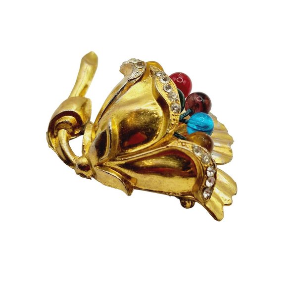 Vintage Dimensional Flower Brooch with Glass Stamens (A500) - Picture 7 of 10
